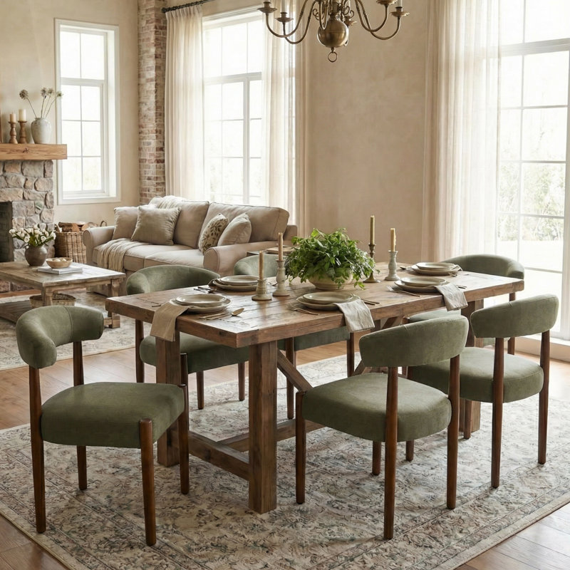 Upholstered Velvet Side Dining Chair (Set Of 6), Green