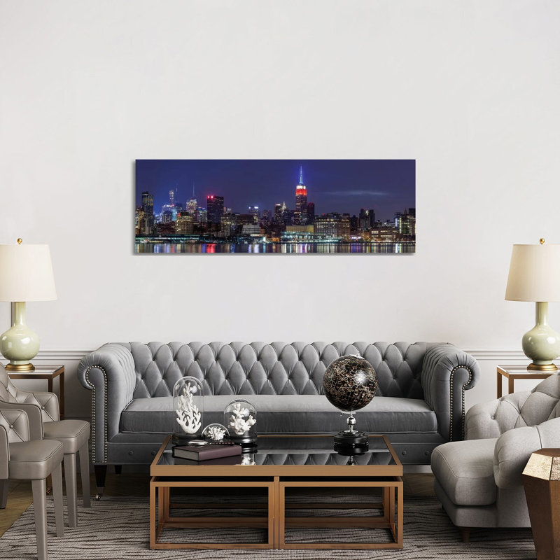 Manhattan Skyline With Empire State Building From Hoboken At Dawn, New York City, New York State, USA by Panoramic Images - Wrapped Canvas Panoramic Print