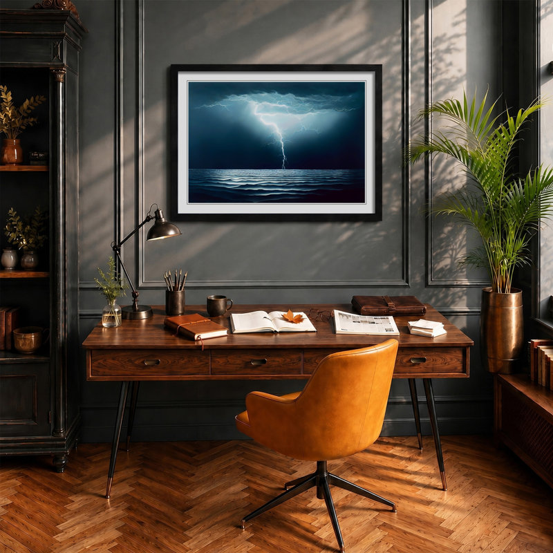 Electrifying Ocean Thunderstorm - Framed Print, Black , 25cm H x 34cm W x 2cm D