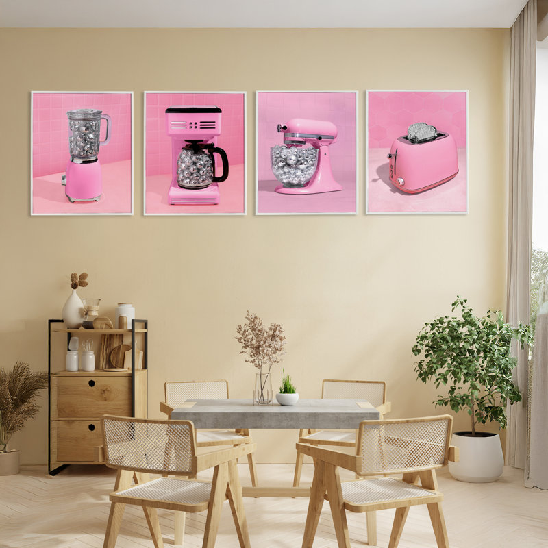 Ensemble de giclées encadrées Disco Drink Blender sur rose, par Lish Creative, 20 x 16, Midnight Black Giclee Framed