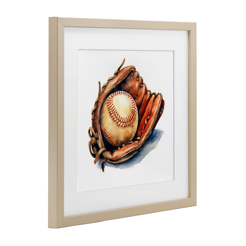 Gant et balle en cuir, reproduction encadrée sous verre, design by Creative Studio, 13 x 13, Harvest Pine Under Glass Framed