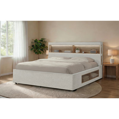Grand lit SACHA BEIGE avec rangement