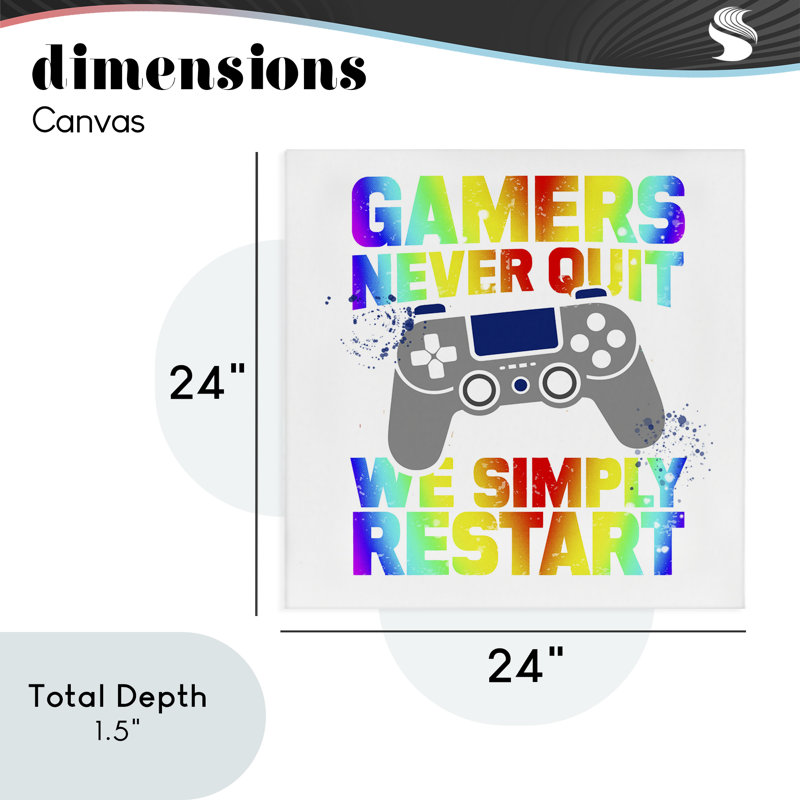 Rainbow Gamers Never Quit Canvas, design par Kim Allen, H 24 po x l 24 po
