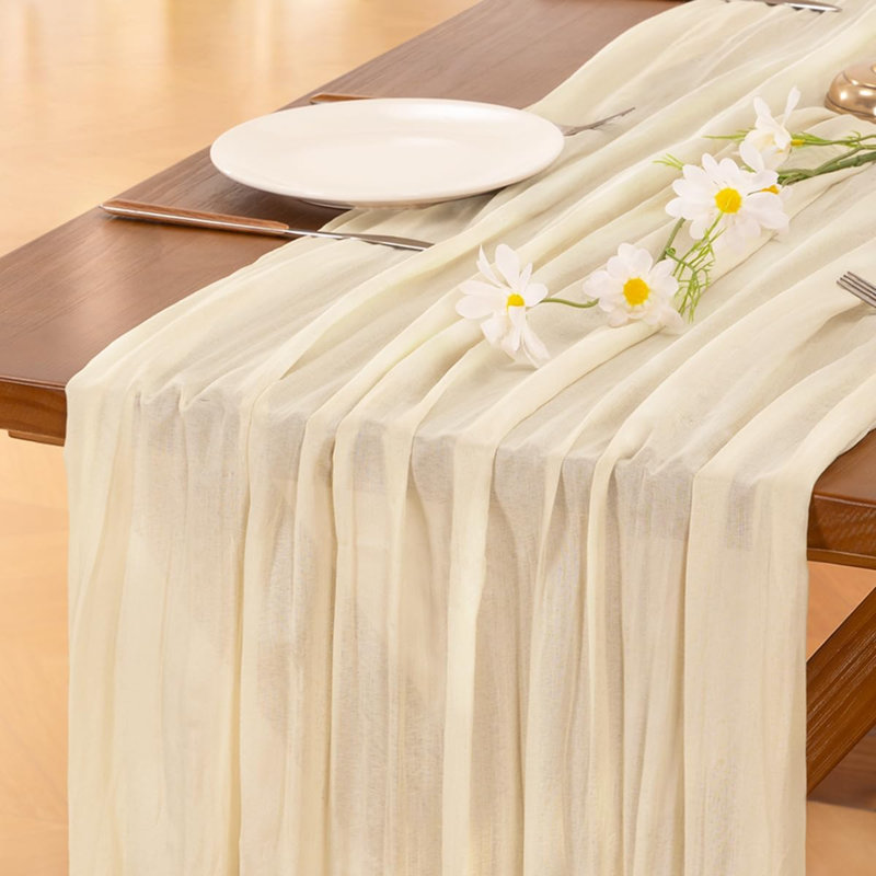 Chemin de table en étamine Cheesecloth Summer Boho Tapis de couloir beige 10 pièces en toile de fromage rustique à motif de fromage rustique pour fête de naissance