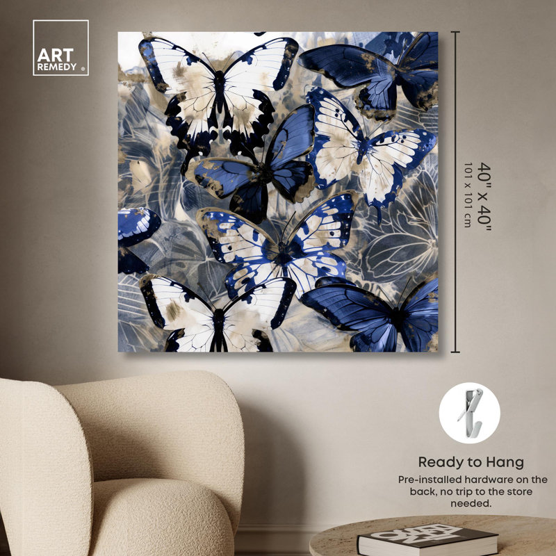 Large Square Canvas Butterfly Print with Black Frame