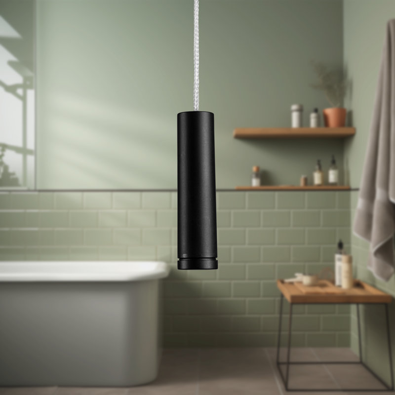 Matte Black Bathroom Light Pendant & 1m Pull Chain