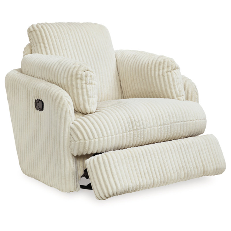 Ivory Corduroy Swivel Glider Recliner with Metal Frame