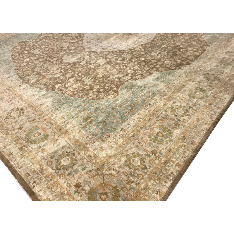 Tapis beige noué à la main de haute qualité