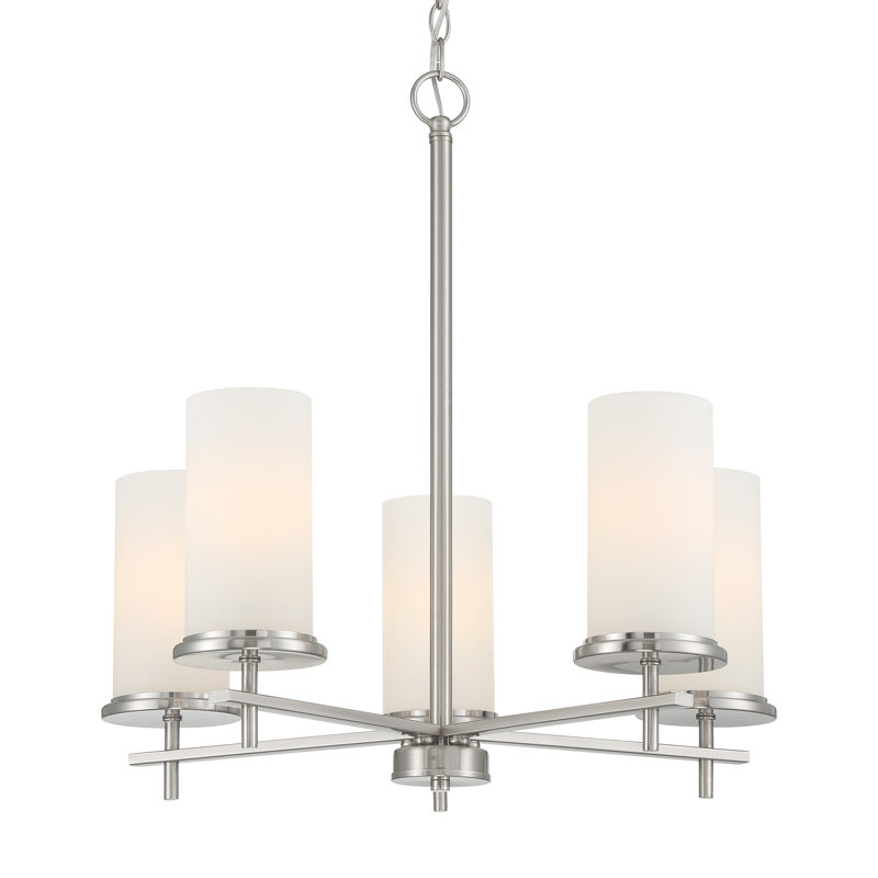 Ashten 5 - Light Dimmable Sputnik Modern Linear Chandelier, Brushed Nickel, Frosted