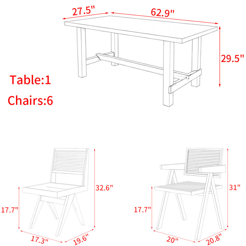 Nordic Style All-Solid Wood Rectangular Dining Table Set
