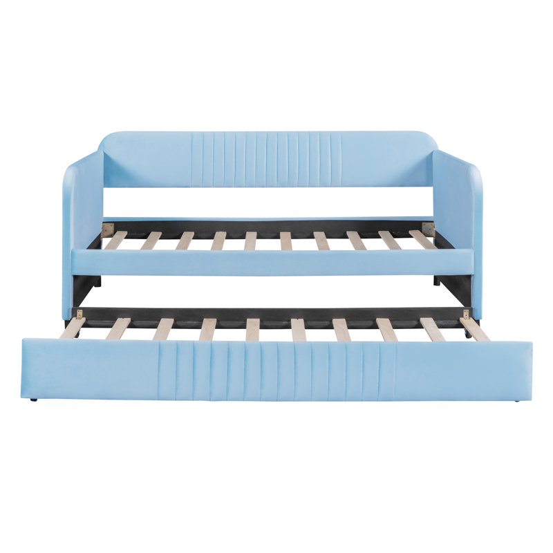 Emeryville Upholstered Daybed with Trundle, Blue