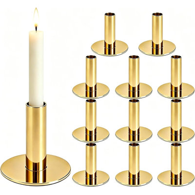 12 Pack Gold Taper Candle Holders, Wider Weighted Base & Deep Socket