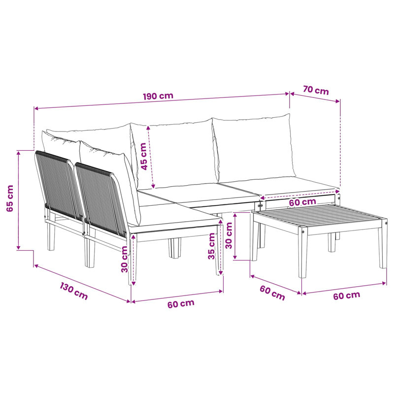  Garden Lounge Set Solid Acacia Wood & Rope Sofa Outdoor Furniture Patio