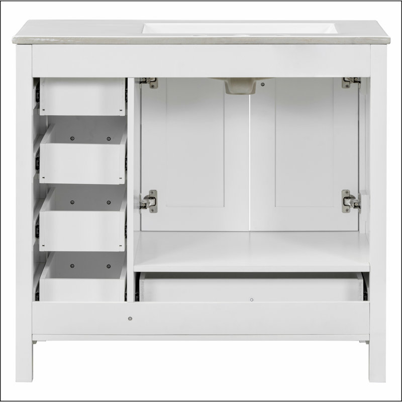 Ensemble de meuble-lavabo pour salle de bain avec lavabo en céramique et armoire de rangement, Blanc