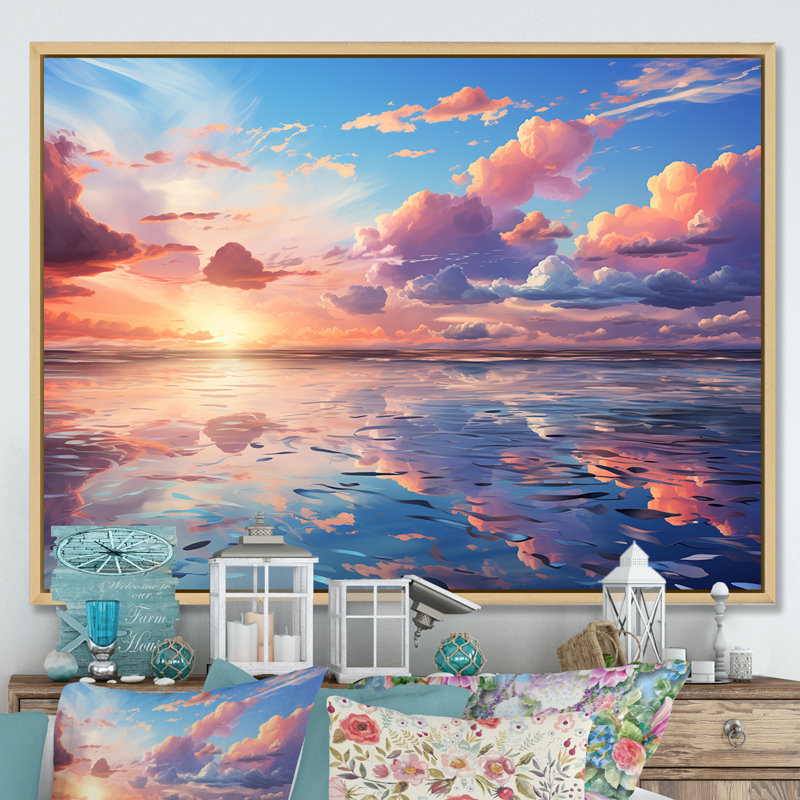 «Neo Impressionism Infusé Sky Reverie I», reproduction sur toile, Cadre naturel flottant, 30" H x 40" W
