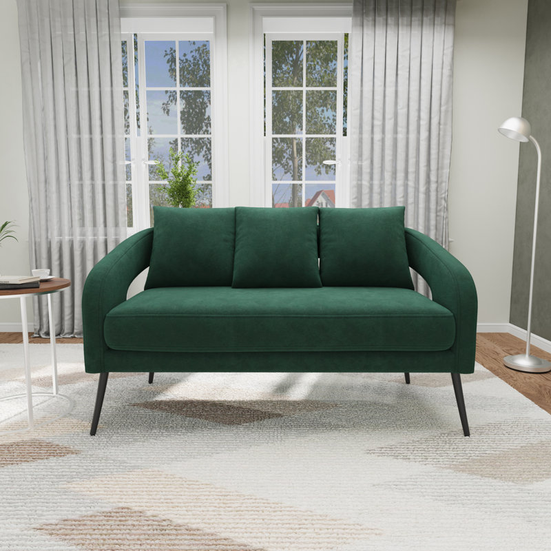 Causeuse l 53,7 po moderne avec dossier ouvert avec 3 coussins, Vert