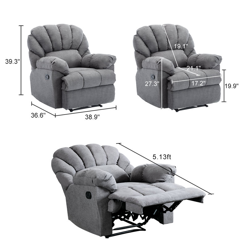 Fauteuil inclinable standard en velours de 36,61 po de largeur, Gris