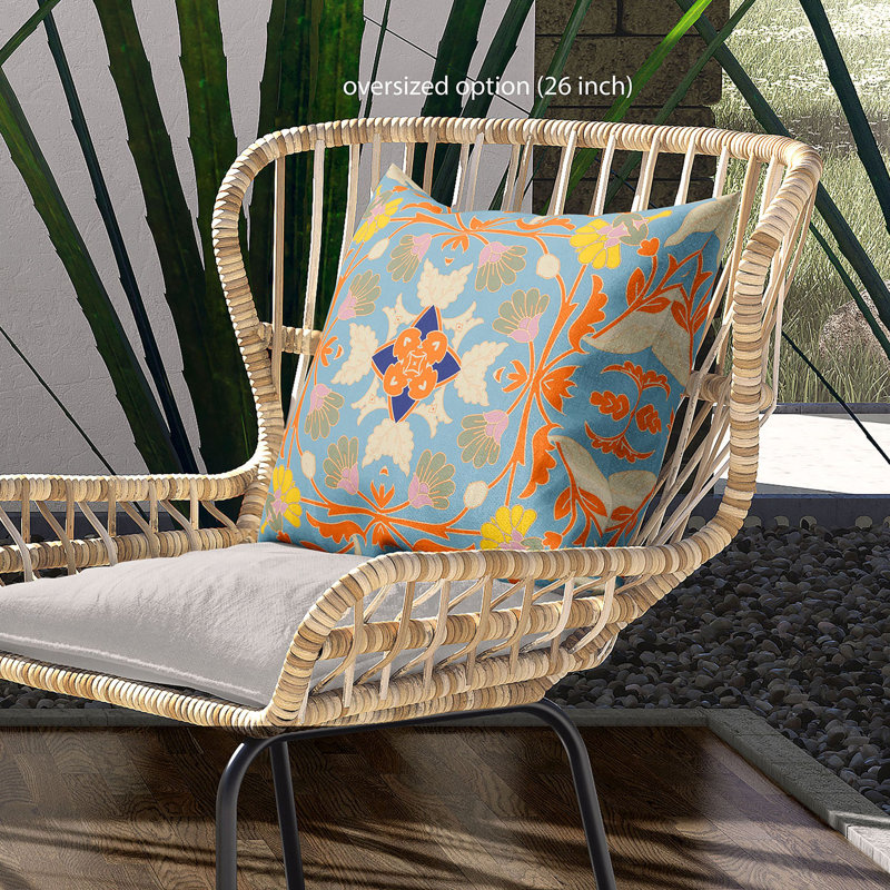  Housse et insert de coussin carré en polyester intérieur / extérieur, 20 po x 20 po, Bleu clair / orange