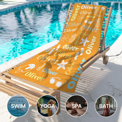  Serviette de plage personnalisée avec nom, serviette de bain en microfibre personnalisée 30 * 60 pouces, Summer Oliver Beach