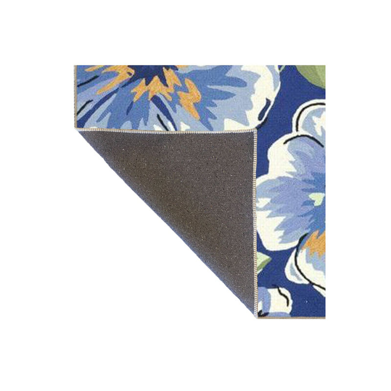 Tapis bleu lavable décoratif à motif floral bleu, Sous-tapis carré 3 pi 3 po inclus