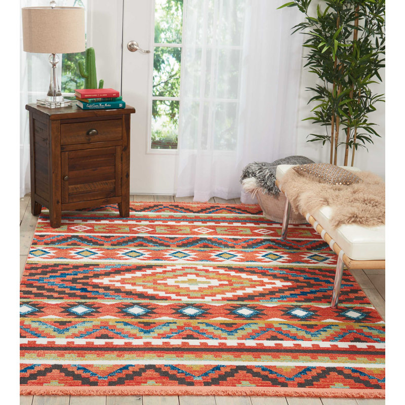 Tapis orange de style sud-ouest Pittsfield, Rectangle 9 pi 3 po x 13 pi
