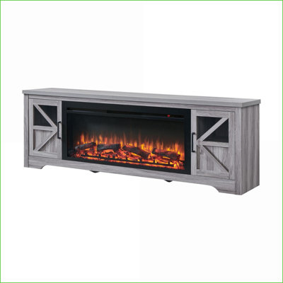 Electric Fireplace TV Stand, 75” for 80” TVs, Slate Gray Wood &amp; Black Metal | Electric | Primary Living Space