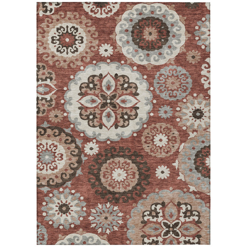 Tapis extérieur lavable à motif médaillon taupe et gris 3 pi x 5 pi