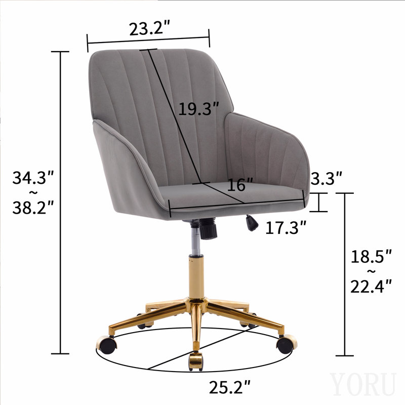 Adjustable Office Chair, Home Bedroom, Ergonomic Swivel Chair, Backrest Seat, Comfortable For Long Sitting, Gray, Gold