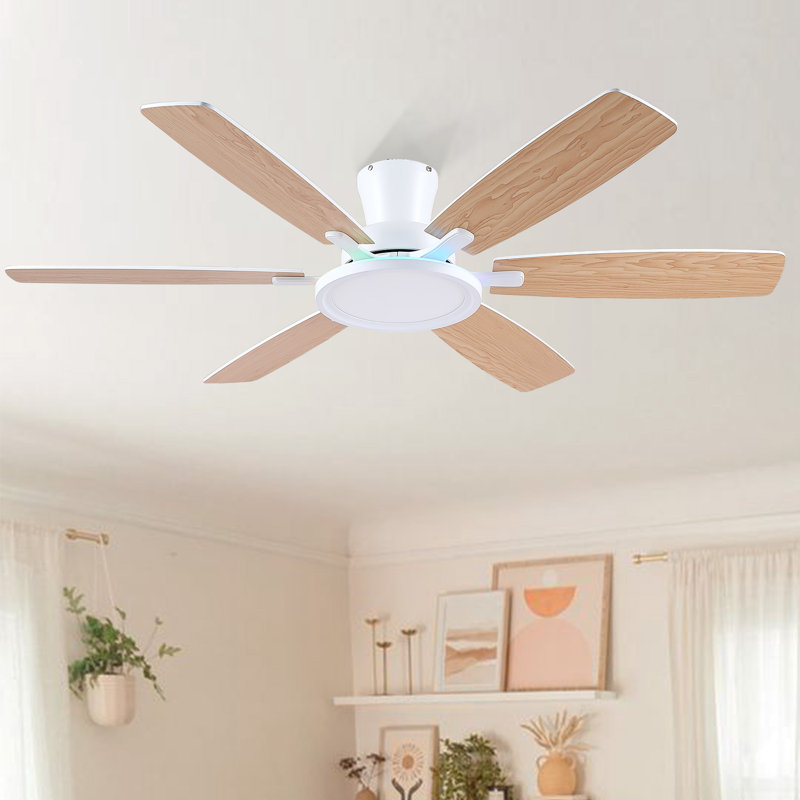 Ventilateur de plafond encastré moderne de 55 po avec lumières DEL et télécommande, Blanc