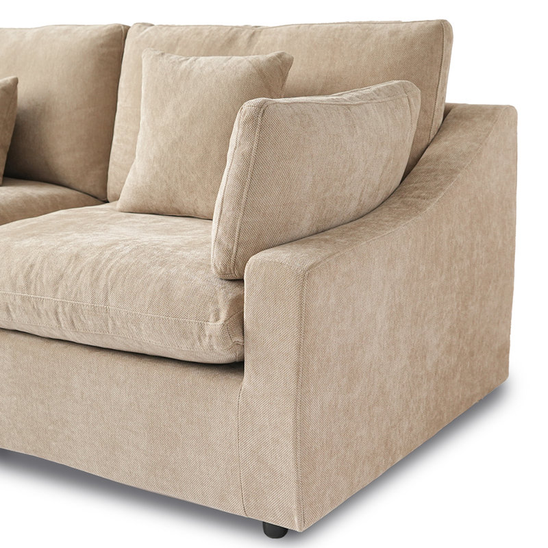 Slipcovered Upholstered Modular Sofa With Ottoman, 29.53" H x 119.29" W x 77.95" D, Khaki