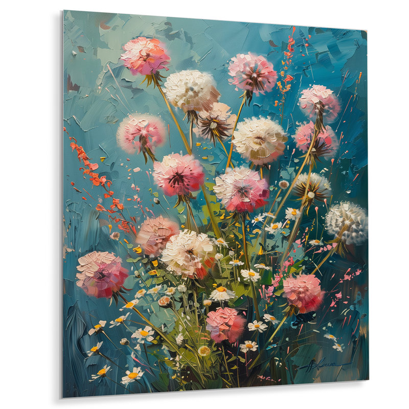 Été rose bleu pissenlit Dream I - Pissenlit, art mural, salon, Métal métal, H 44 po x l 34 po x P 1,5 po