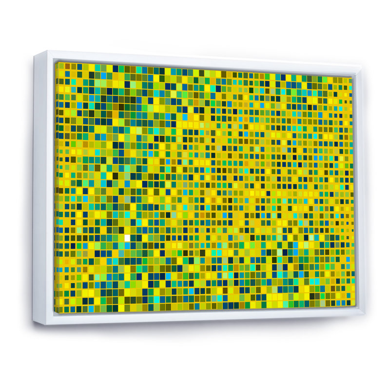 Cubes de lumière jaune clair - peinture sur toile, H 30 po x l 40 po, Toile à cadre flottant blanc