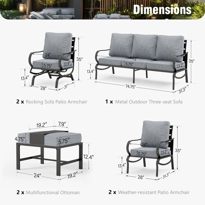 Ensemble de conversation de patio pour 9 personnes Tapasi avec chaises longues berçantes et table de foyer optionnelle, Non