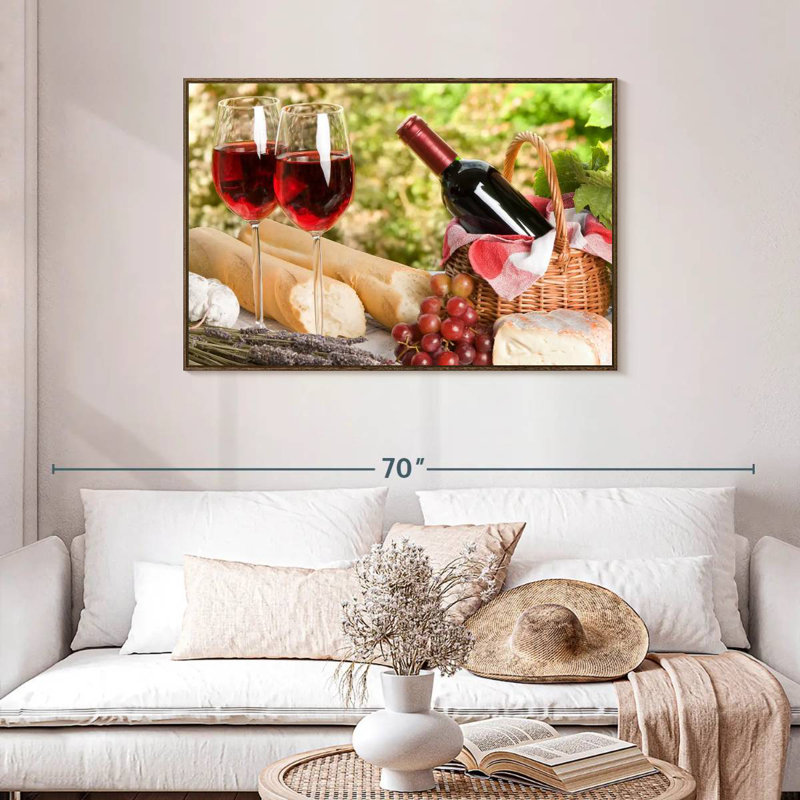 Pique-nique au vin rouge, Cadre flottant noyer, 40 po x 27 po