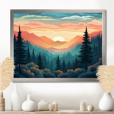 Montagne, rêveries au coucher du soleil sur les arbres de la forêt - montagnes, art mural