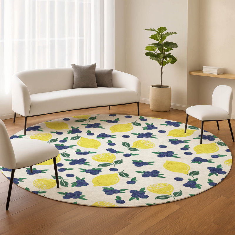 Machine Washable Indoor/Outdoor Bourkelands ACN2354 Fruits Rug, Round 8'