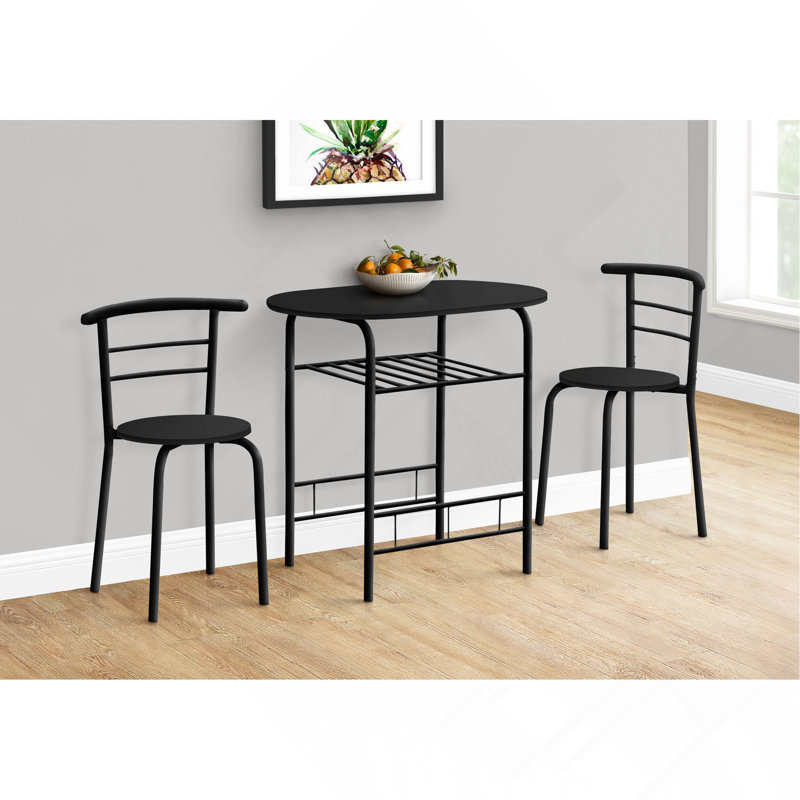 Ensemble de table de salle à manger, ensemble de 3 pièces, petit, L 32 po, cuisine, métal noir, stratifié noir, contemporain, moderne
