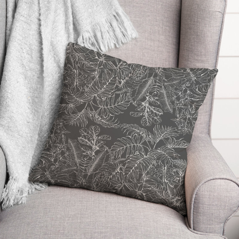 Housse et insert de coussin carré d'extérieur Botanical Sketch 4, Gris, 16 po x 16 po