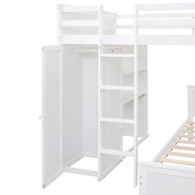 Loft Bed with a Standalone Bed Shelves, Desk, and Wardrobe, White, Full