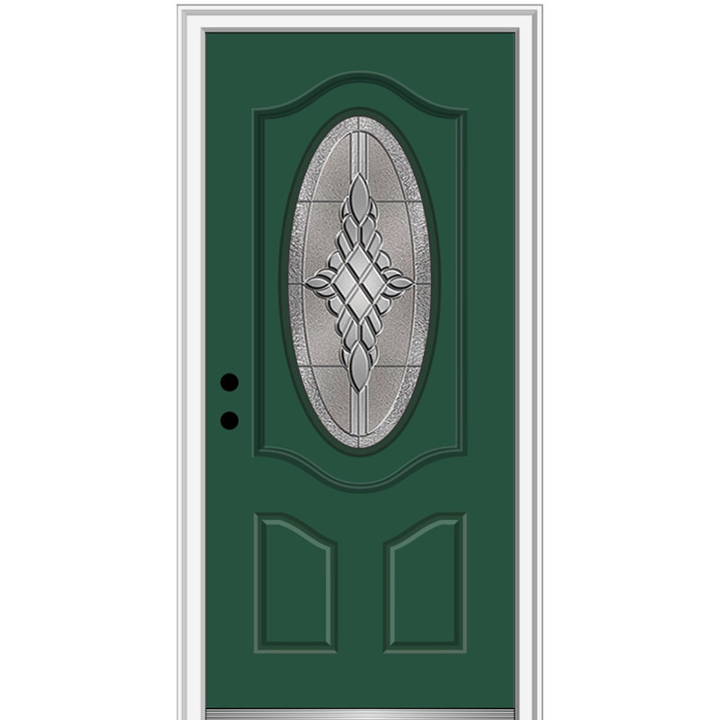 Petite porte d'entrée ovale pré-montée en fibre de verre 2 panneaux Grace Grace, Noir / blanc brillant, Ouverture à droite