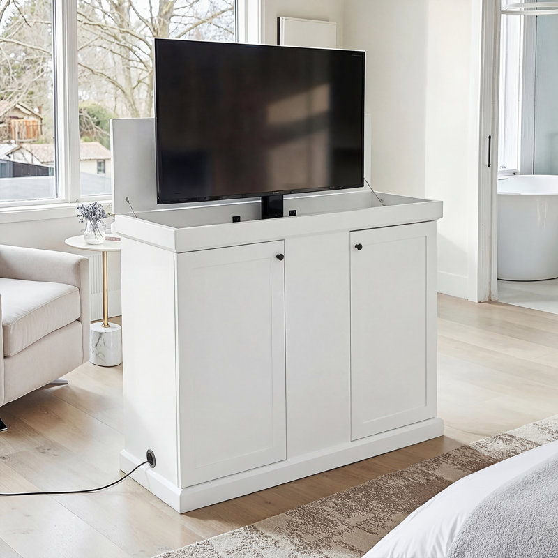 Meuble télé avec support vertical motorisé l 50,4 po, Blanc