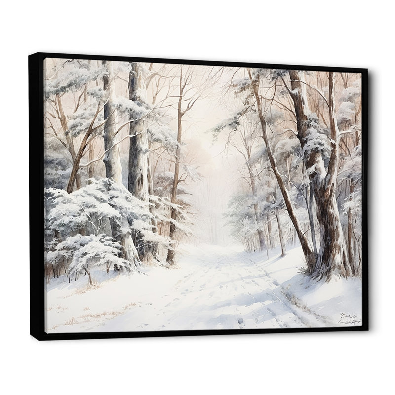 Hiver, forêt, charme de neige, paysage - neige, art mural, Cadre flottant noir, H 34 po x l 44 po x P 1,5 po
