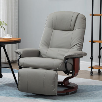 Faux Leather Manual Recliner, Adjustable Swivel Lounge Chair With Footrest, Armrest And Wrapped Wood Base For Living Room