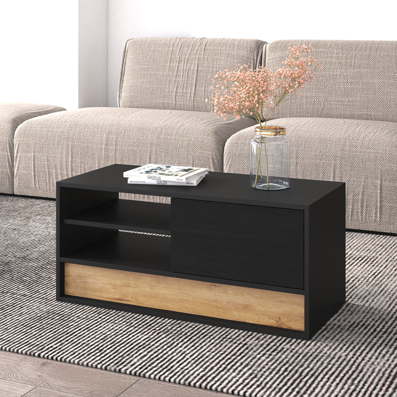 Duggans 39.4" Coffee Table with High Gloss Finish, Black