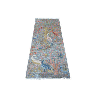 2'6" x 5'9" New Hand Knotted Grey Wool Runner Oriental Rug - MOA10289165