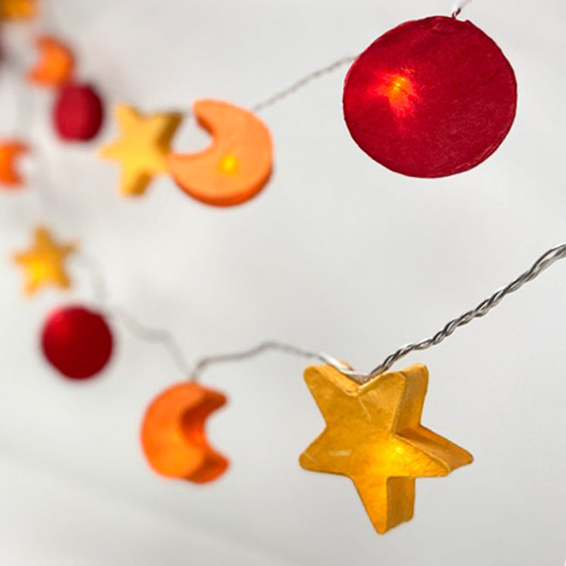 Shallon LED Handmade Paper Suns Stars and Moons String Light, 20 Lamps - 5 Metre Long