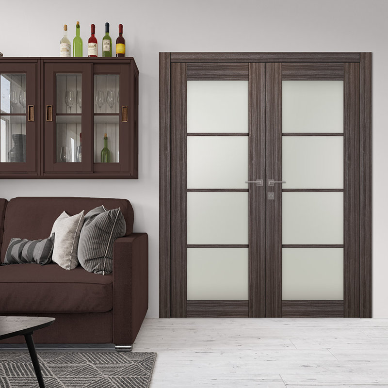 Paola 72" x 80" Gray Oak Composite French Door with Frosted Glass