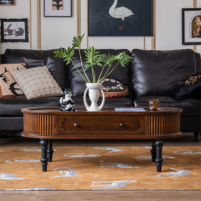 Table basse ovale en bois massif de style français 55,12 po, 16.54" H x 55.12" W x 21.65" D
