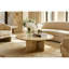 Table basse ronde en marbre naturel avec piédestal doré classique, 27,6 pouces, plateau beige et pierre dorée