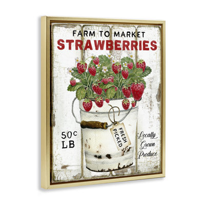  Farm To Market Strawberries  Framed Floater Canvas Wall Art by Creatif Belle